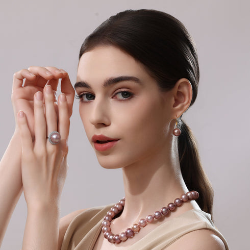 11-12mm Purple Pearl Cubic Zirconia Ring